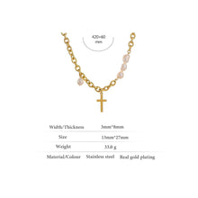 Load image into Gallery viewer, Natural Freshwater Pearl Beaded Gold Plated Cross Pendant Necklace for Ladies
