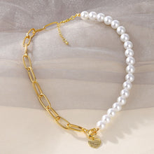 Load image into Gallery viewer, Sweetheart Half Cuban Link Half Pearl Heart Pendant Choker Choker Necklace
