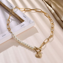 Load image into Gallery viewer, Tenderness Half Chain Half Pearl Beaded Cuban Link Chain Toggle Clasp Heart Pendant Necklace
