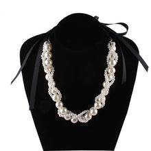 Load image into Gallery viewer, Graceful Black Ribbon Pearl Beaded Choker Necklace for Ladies
