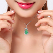 Load image into Gallery viewer, Lokaloca Natural Green Jade Chalcedony Lucky Gourd Pendant 925 Silver Jewelry Necklace
