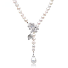 Load image into Gallery viewer, Natural White Freshwater Pearl Beaded Snowfake Pendant Long Necklace for Ladies
