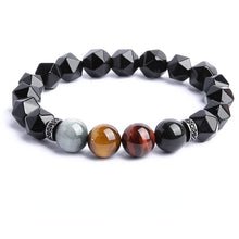 Load image into Gallery viewer, Handcrafted Facted Black Obsidian Eagle Eye Stone Beaded Energy Bracelet
