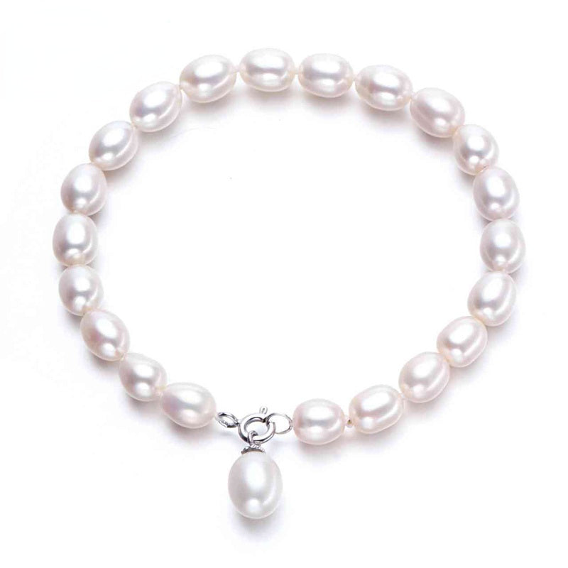 Natural Freshwater Baroque Pearl Beaded Bracelet 925 Sterling Silver Charm Bracelet