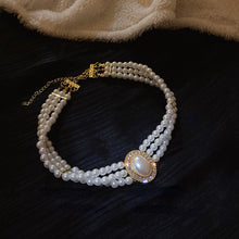 Load image into Gallery viewer, Handmade Multi Strands Pearl Beaded Oval Pendant Necklace Choker
