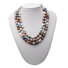 Load image into Gallery viewer, Three Strands Natural Multi Color Freshwater Pearl Beaded Necklace
