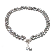 Load image into Gallery viewer, Double Strands Natural Gray Freshwater Pearl Beaded Pendant Necklace for Ladies
