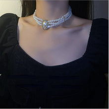 Load image into Gallery viewer, Handmade Multi Strands Pearl Beaded Oval Pendant Necklace Choker
