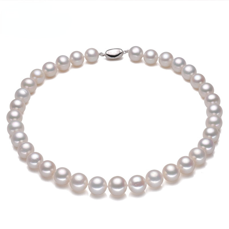 Luxury 10/11mm Prefact Round White Freshwater Pearl Beaded Necklace for Ladies