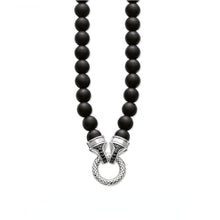 Load image into Gallery viewer, Natural Black Obsidian Beaded 925 Sterling Silver Vintage Circle Pendant Necklace
