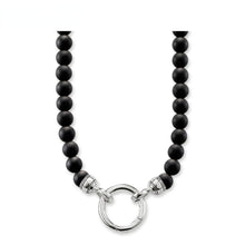 Load image into Gallery viewer, Natural Black Obsidian Beaded 925 Sterling Silver Circle Pendant Necklace
