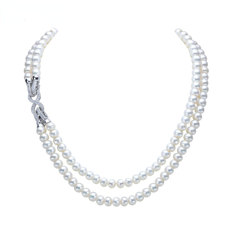 Double Strands Natural Freshwater Pearl Beaded Long Necklace