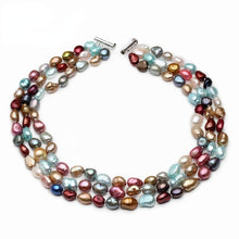 Load image into Gallery viewer, Three Strands Natural Multi Color Freshwater Pearl Beaded Necklace
