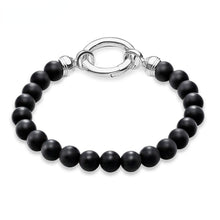 Load image into Gallery viewer, Natural Black Obsidian Beaded With Silver circle Clasp Charm Bracelet
