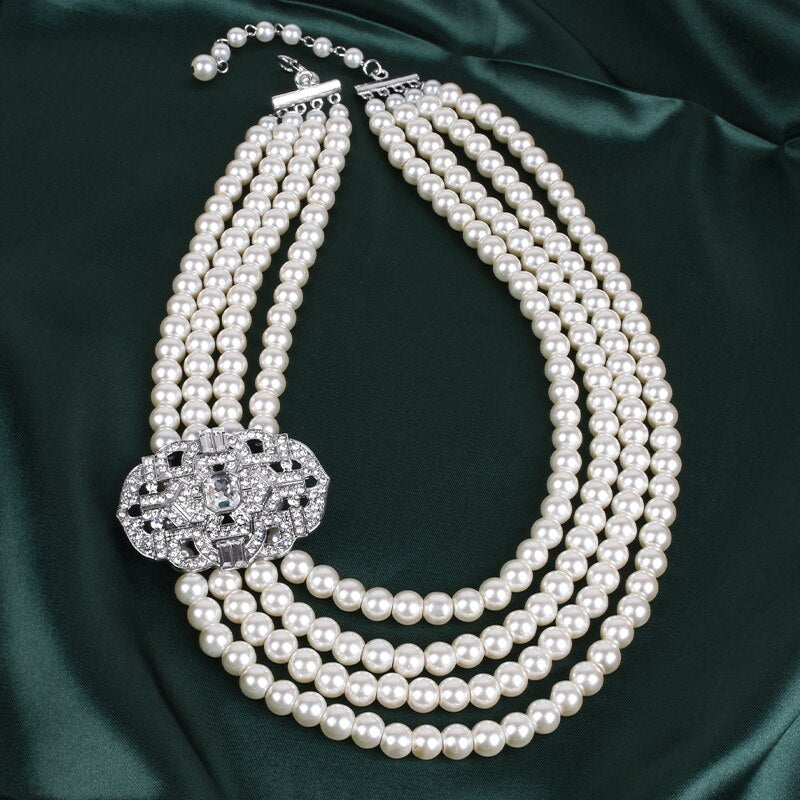 Handmade Luxury Multi Strands Pearl Beaded Pendant Necklace