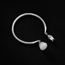 Load image into Gallery viewer, New Inlaid Natural Fine White Jade Chalcedony Lotus Buddha Sutras Bracelet Vintage Retro Women Adjustable Bracelet
