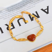 Load image into Gallery viewer, New Inlaid with Natural Southern Red Agate Bracelet Vintage Unique Ancient Golden Craft Charm Women&#39;s Jewelry
