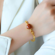 Load image into Gallery viewer, New Inlaid with Natural Southern Red Agate Bracelet Vintage Unique Ancient Golden Craft Charm Women&#39;s Jewelry
