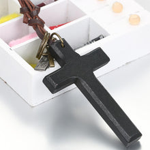 Load image into Gallery viewer, Adjustable Leather Wood Cross Necklace
