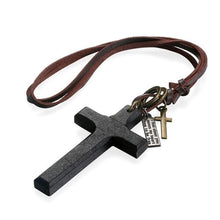 Load image into Gallery viewer, Adjustable Leather Wood Cross Necklace
