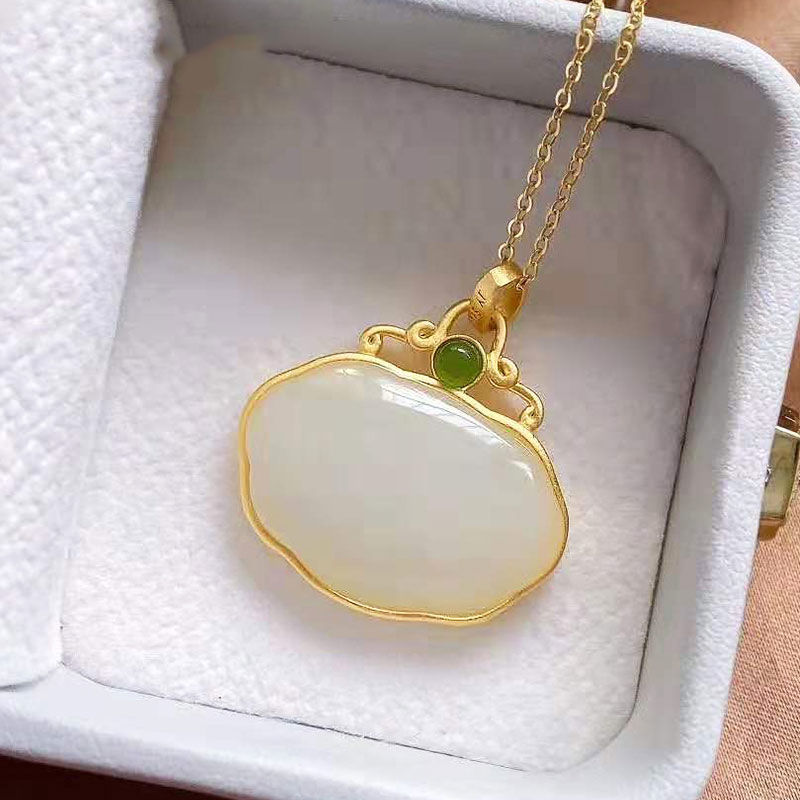 Natural Fine Chalcedony Necklace Female Geometric Shape Niche Design Women Brand Jewelry