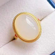 Load image into Gallery viewer, Silver Inlaid Natural Fine White Jade Vintage Retro Opening Adjustable Rings For Women
