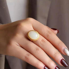 Load image into Gallery viewer, Silver Inlaid Natural Fine White Jade Vintage Retro Opening Adjustable Rings For Women
