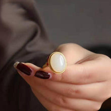 Load image into Gallery viewer, Silver Inlaid Natural Fine White Jade Vintage Retro Opening Adjustable Rings For Women
