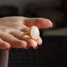 Load image into Gallery viewer, Silver Inlaid Natural Fine White Jade Vintage Retro Opening Adjustable Rings For Women
