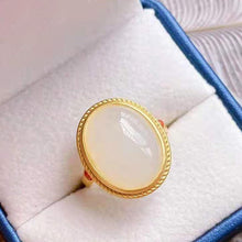 Load image into Gallery viewer, Silver Inlaid Natural Fine White Jade Vintage Retro Opening Adjustable Rings For Women
