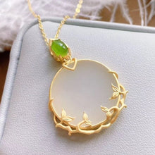 Load image into Gallery viewer, Silver Inlaid Natural Fine Jade Round Pendant Necklace Vintage Retro Style Women&#39;s Brand Jewelry
