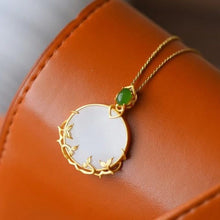 Load image into Gallery viewer, Silver Inlaid Natural Fine Jade Round Pendant Necklace Vintage Retro Style Women&#39;s Brand Jewelry
