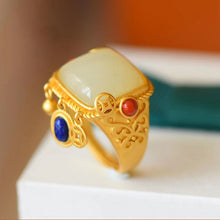 Load image into Gallery viewer, Silver Inlaid Natural Fine Jade Retro Niche Ethnic Style Opening Adjustable Women&#39;s Ring
