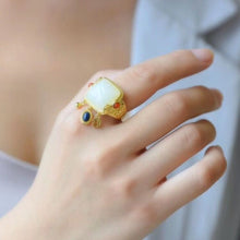 Load image into Gallery viewer, Silver Inlaid Natural Fine Jade Retro Niche Ethnic Style Opening Adjustable Women&#39;s Ring
