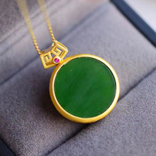 Load image into Gallery viewer, Lokaloca Natural Round Green Jade Pendant Necklace
