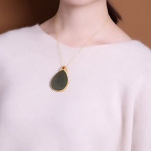 Load image into Gallery viewer, Silver Inlaid Natural Fine Jade Drop-shaped Pendant Necklace Craft Luxury Charm Women Brand Jewelry
