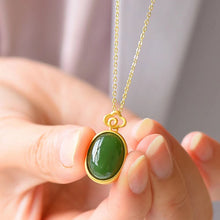 Load image into Gallery viewer, Lokaloca Natural Green Jade Oval Auspicious Pendant Necklace
