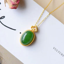 Load image into Gallery viewer, Lokaloca Natural Green Jade Oval Auspicious Pendant Necklace
