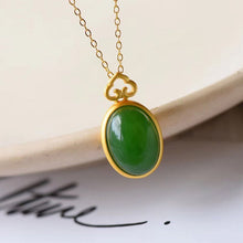 Load image into Gallery viewer, Lokaloca Natural Green Jade Oval Auspicious Pendant Necklace
