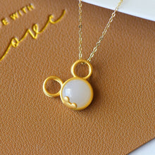 Load image into Gallery viewer, Silver Inlaid Natural Fine White Jade Pendant Necklace Mickey Sweet and Cute Charm Brand Jewelry
