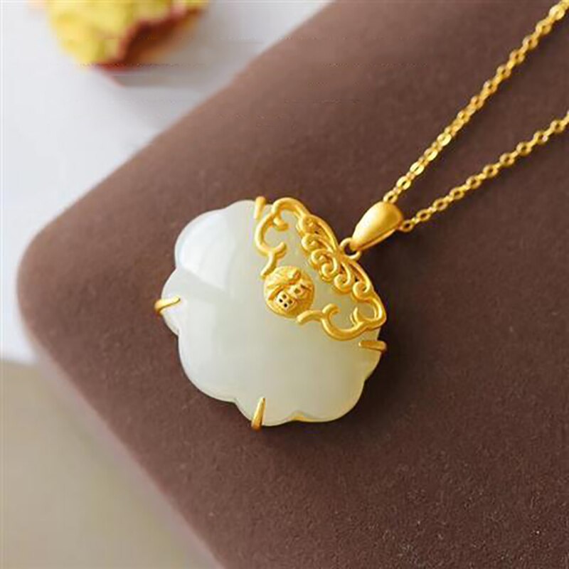 Silver Inlay Natural Fine White Jade Chalcedony Lucky Pendant Necklace Niche Design Craftsmanship Lady Brand Jewelry