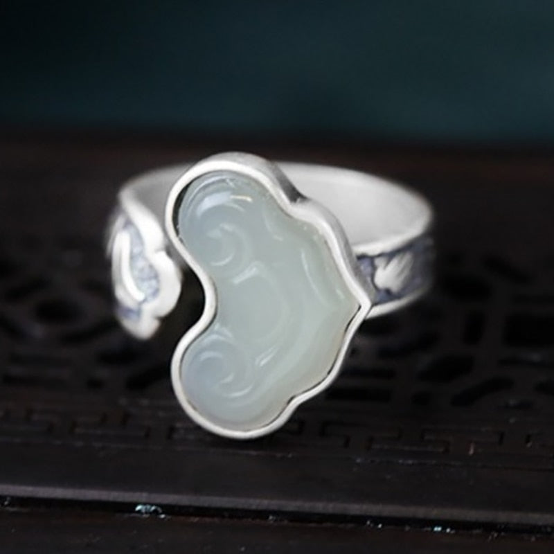 Silver Original Jewelry Handmade Auspicious Heart Shaped Cloud Men's Opening Adjustable Ring