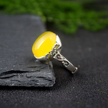 Load image into Gallery viewer, Silver Retro Style Oval Charm Yellow Jade Opening Adjustable Female Ring
