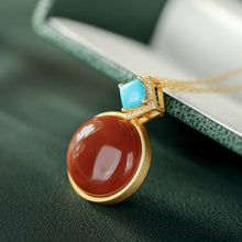 Load image into Gallery viewer, Silver Inlaid Natural Southern Red Agate Pendant Necklace Vintage Retro Charm Women&#39;s Brand Jewelry
