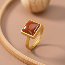 Load image into Gallery viewer, Silver Inlaid Southern Red Agate Adjustable Ring Vintage Style Retro Square Design Charm Luxury Women&#39;s Jewelry
