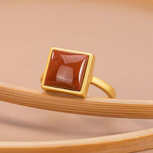 Load image into Gallery viewer, Silver Inlaid Southern Red Agate Adjustable Ring Vintage Style Retro Square Design Charm Luxury Women&#39;s Jewelry
