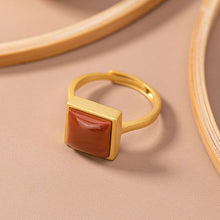 Load image into Gallery viewer, Silver Inlaid Southern Red Agate Adjustable Ring Vintage Style Retro Square Design Charm Luxury Women&#39;s Jewelry
