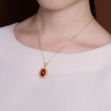 Load image into Gallery viewer, Silver Inlaid Natural Garnet Elegant Pendant Necklace Vintage Style Retro Gold Gilded Luxury Women&#39;s Brand Jewelry
