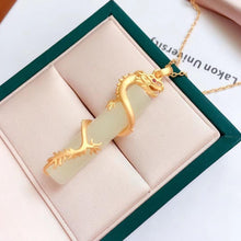 Load image into Gallery viewer, Silver Inlaid Natural White Jade Chalcedony Dragon and Phoenix Pendant Necklace Vintage Style Retro Couple Jewelry
