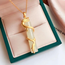 Load image into Gallery viewer, Silver Inlaid Natural White Jade Chalcedony Dragon and Phoenix Pendant Necklace Vintage Style Retro Couple Jewelry
